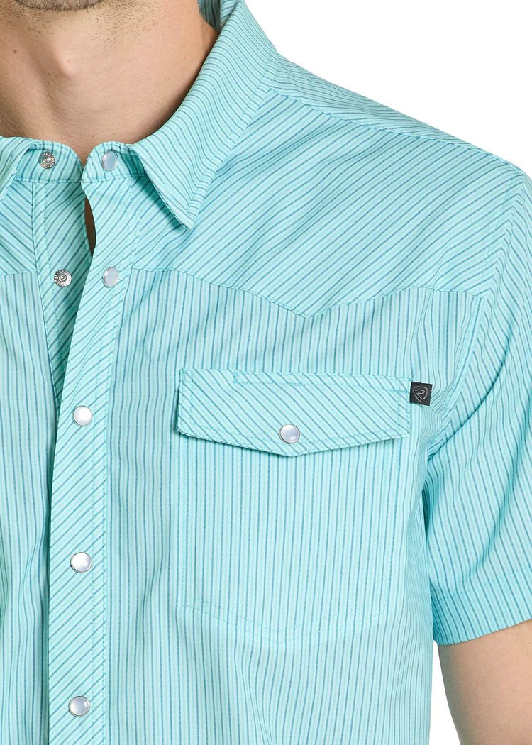 Rock & Roll Men's Light Turquoise Printed Stripe Tek Shirt BMN3S08378 - Southern Soule Designs