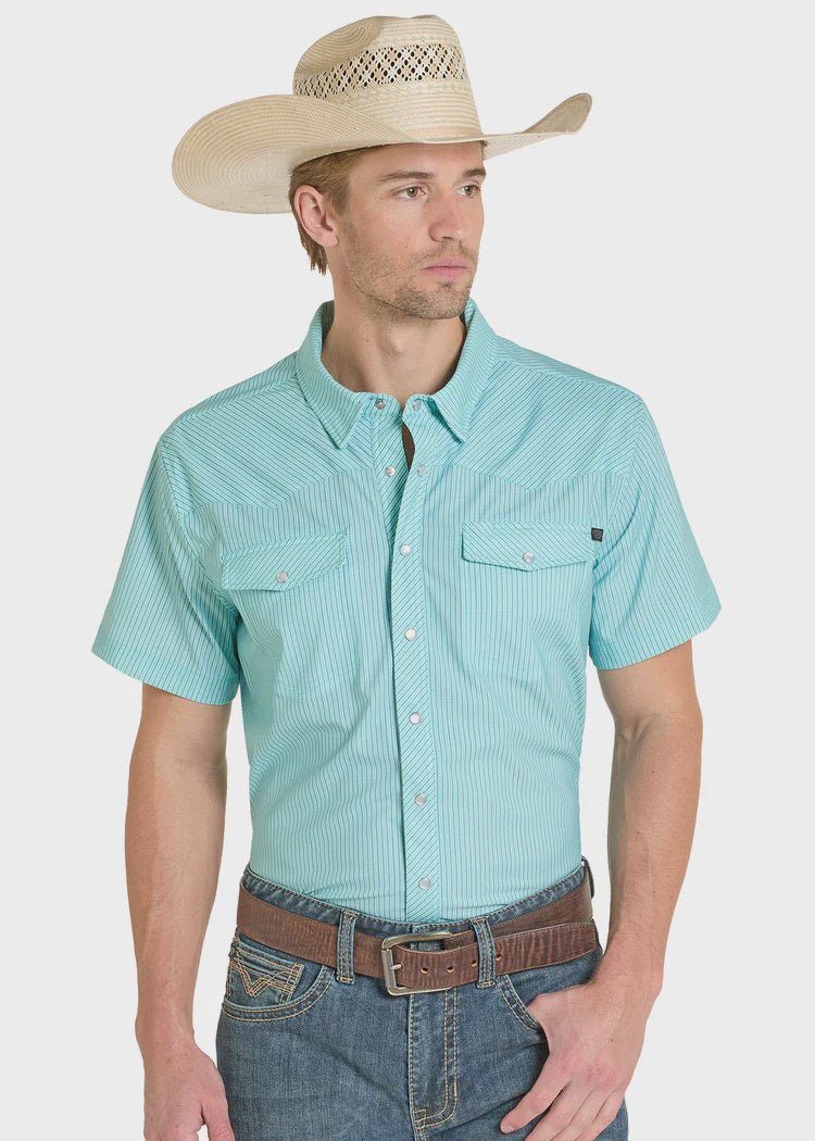 Rock & Roll Men's Light Turquoise Printed Stripe Tek Shirt BMN3S08378 - Southern Soule Designs
