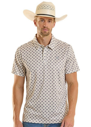Rock & Roll Men's Mini Aztec Geo Print Polo Natural BM51T08711 - Southern Soule Designs