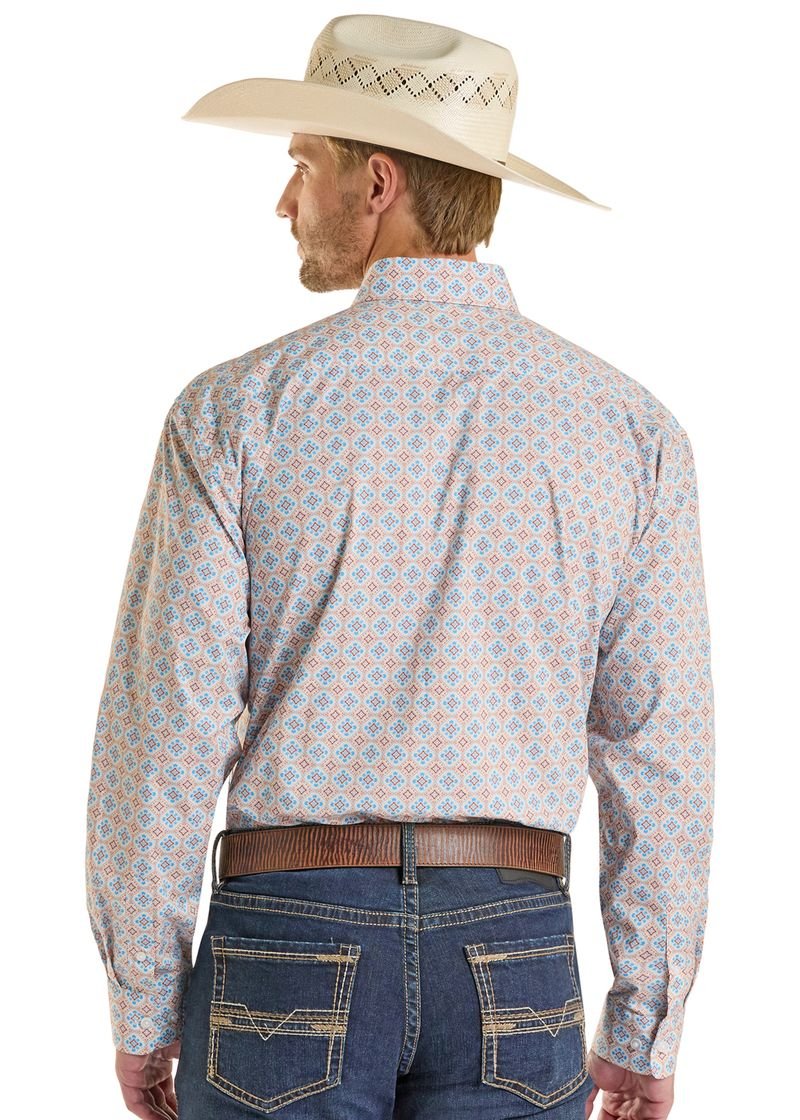 Rock & Roll Men's Orange Medallion Print LS Shirt BMB2S08670 - Southern Soule Designs