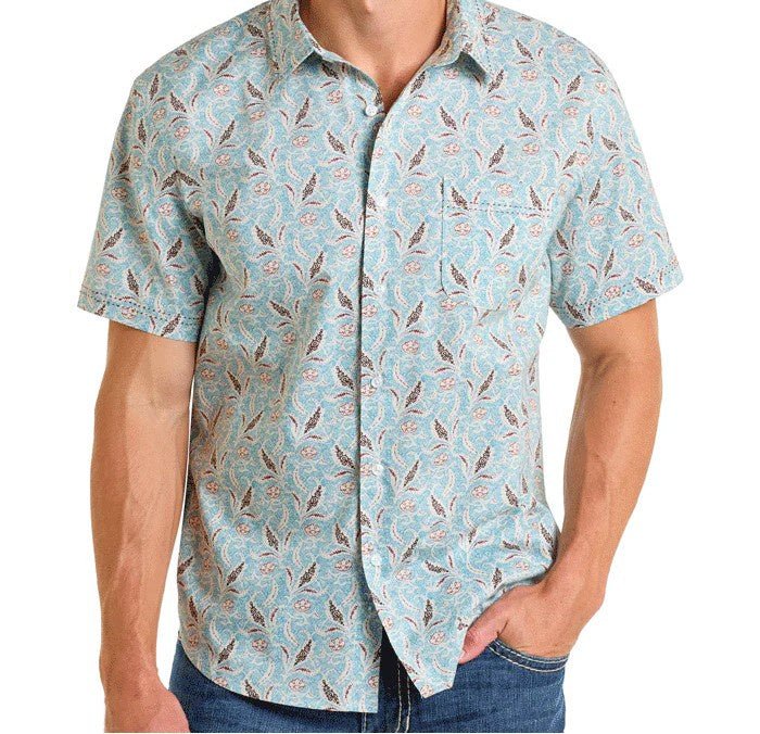 Rock & Roll Men's Short Sleeve Shirt Blue PMB3S06569 - Southern Soule Designs