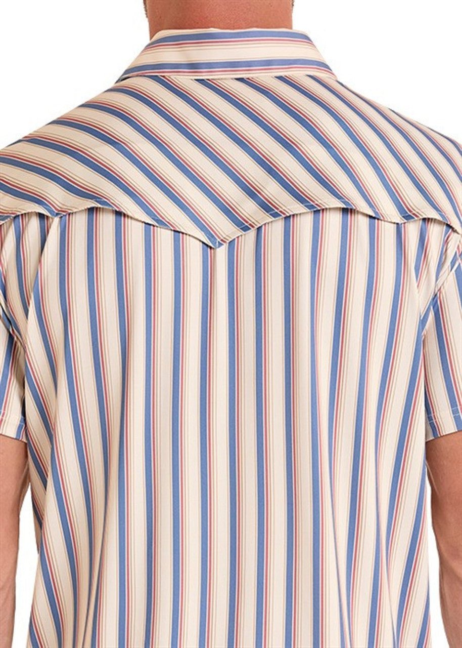 Rock & Roll Men's Western Stripe Polo Natural BM51T09057 - Southern Soule Designs