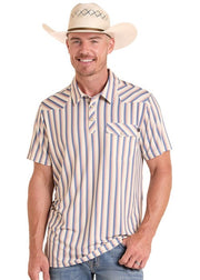 Rock & Roll Men's Western Stripe Polo Natural BM51T09057 - Southern Soule Designs