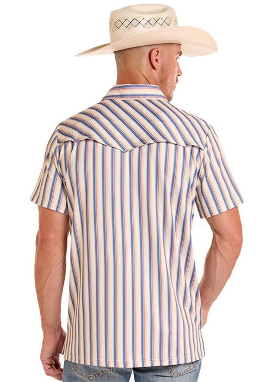 Rock & Roll Men's Western Stripe Polo Natural BM51T09057 - Southern Soule Designs