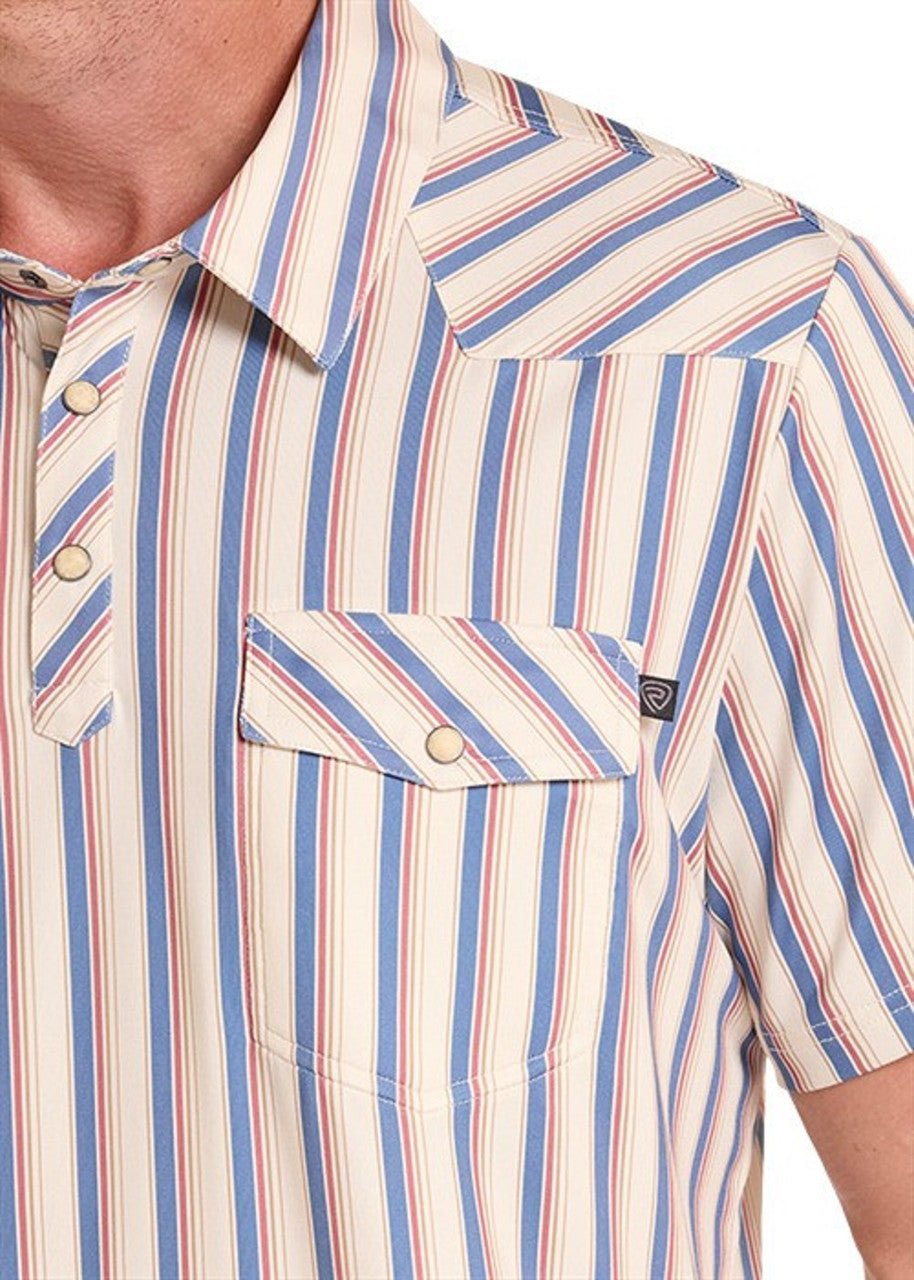 Rock & Roll Men's Western Stripe Polo Natural BM51T09057 - Southern Soule Designs