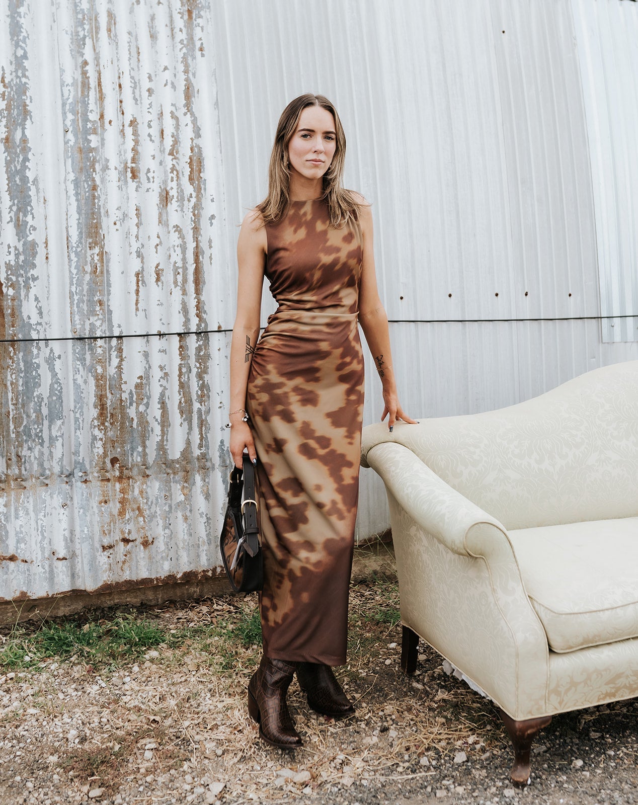 Rock & Roll Women's Abstract Cowhide Dress Brown BWD0R06984 - Southern Soule Designs