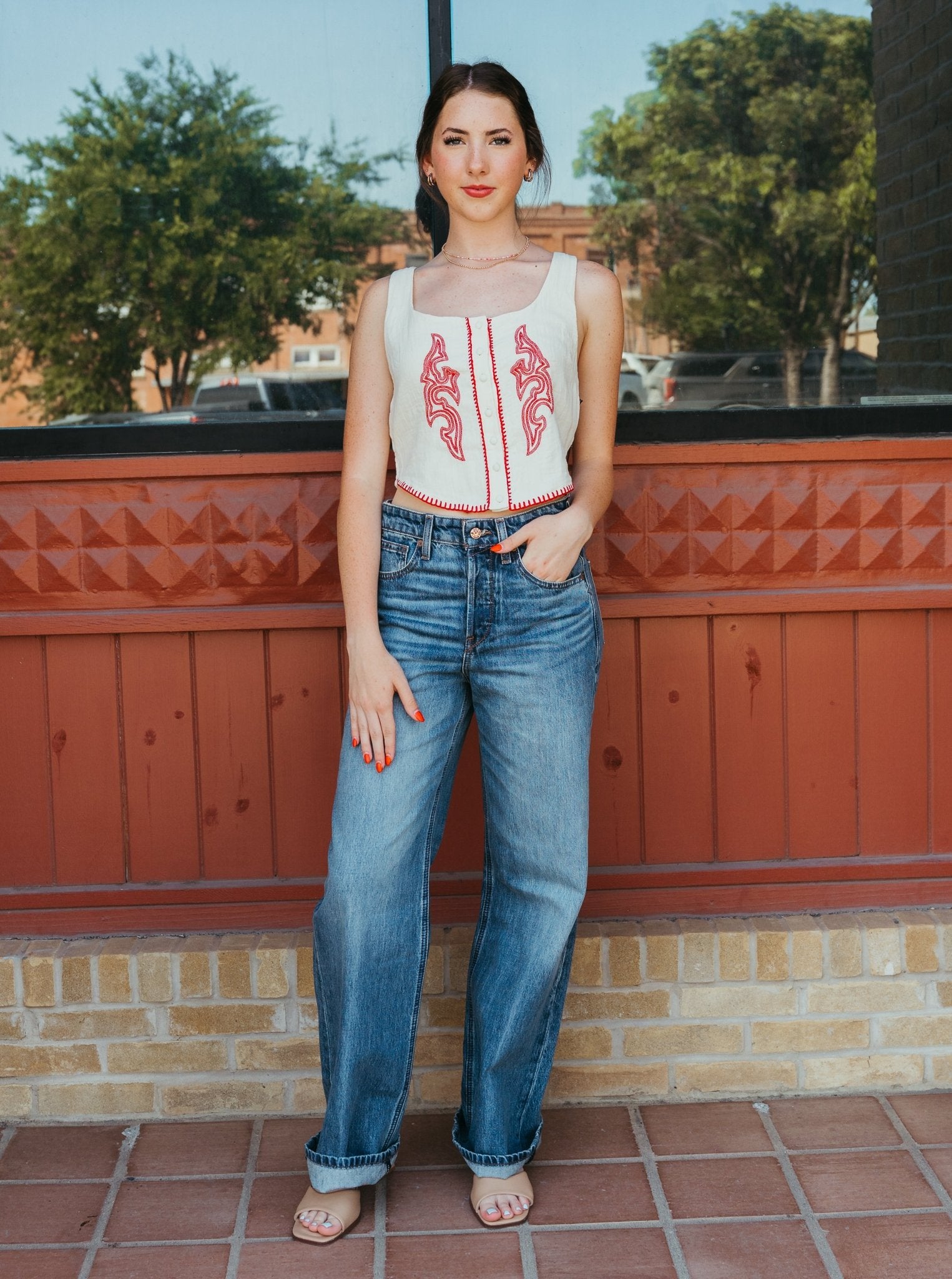 Rock & Roll Women's Bootstitch Embroidered Top Natural BW50T06312 - Southern Soule Designs