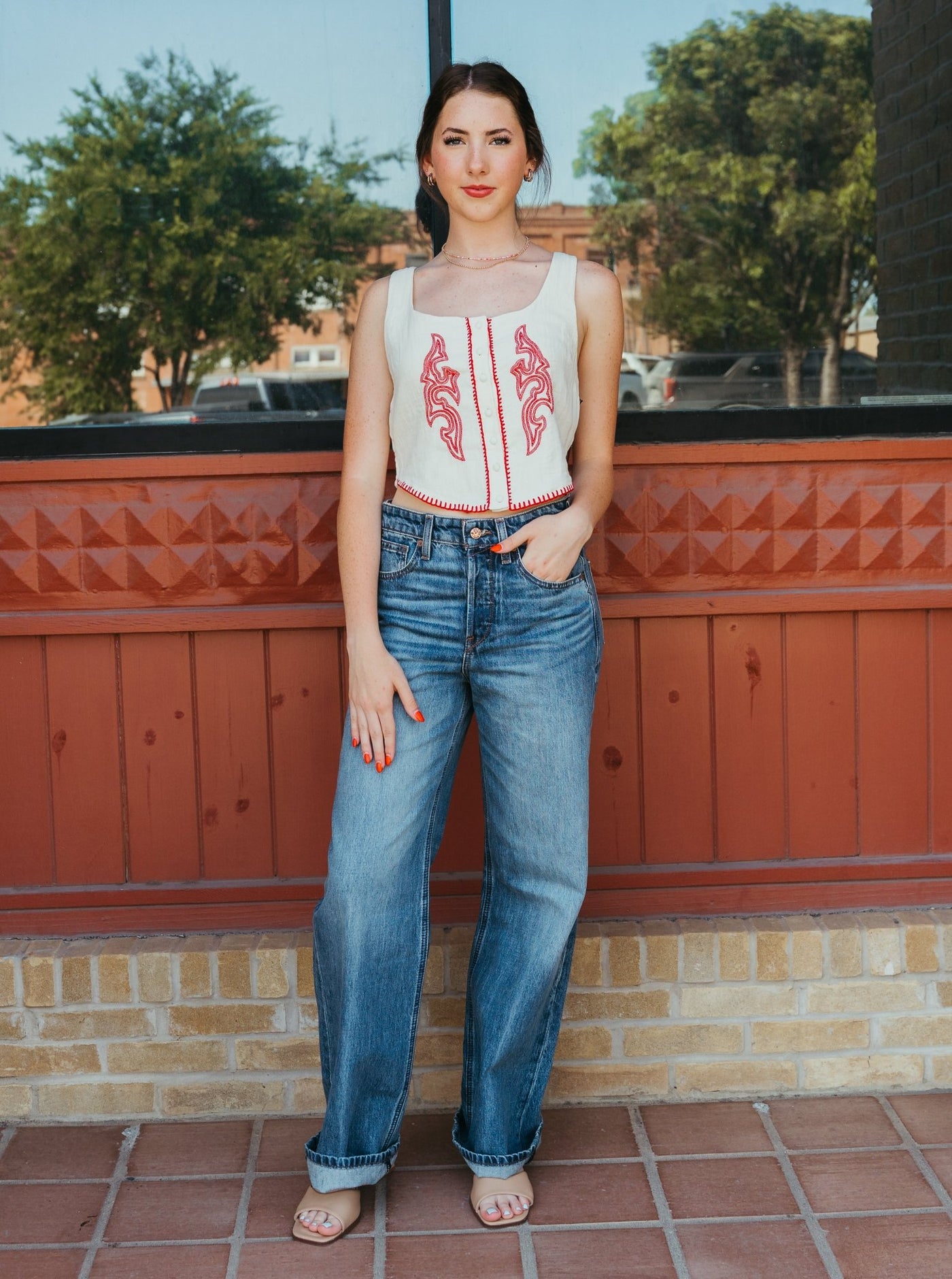 Rock & Roll Women's Bootstitch Embroidered Top Natural BW50T06312 - Southern Soule Designs