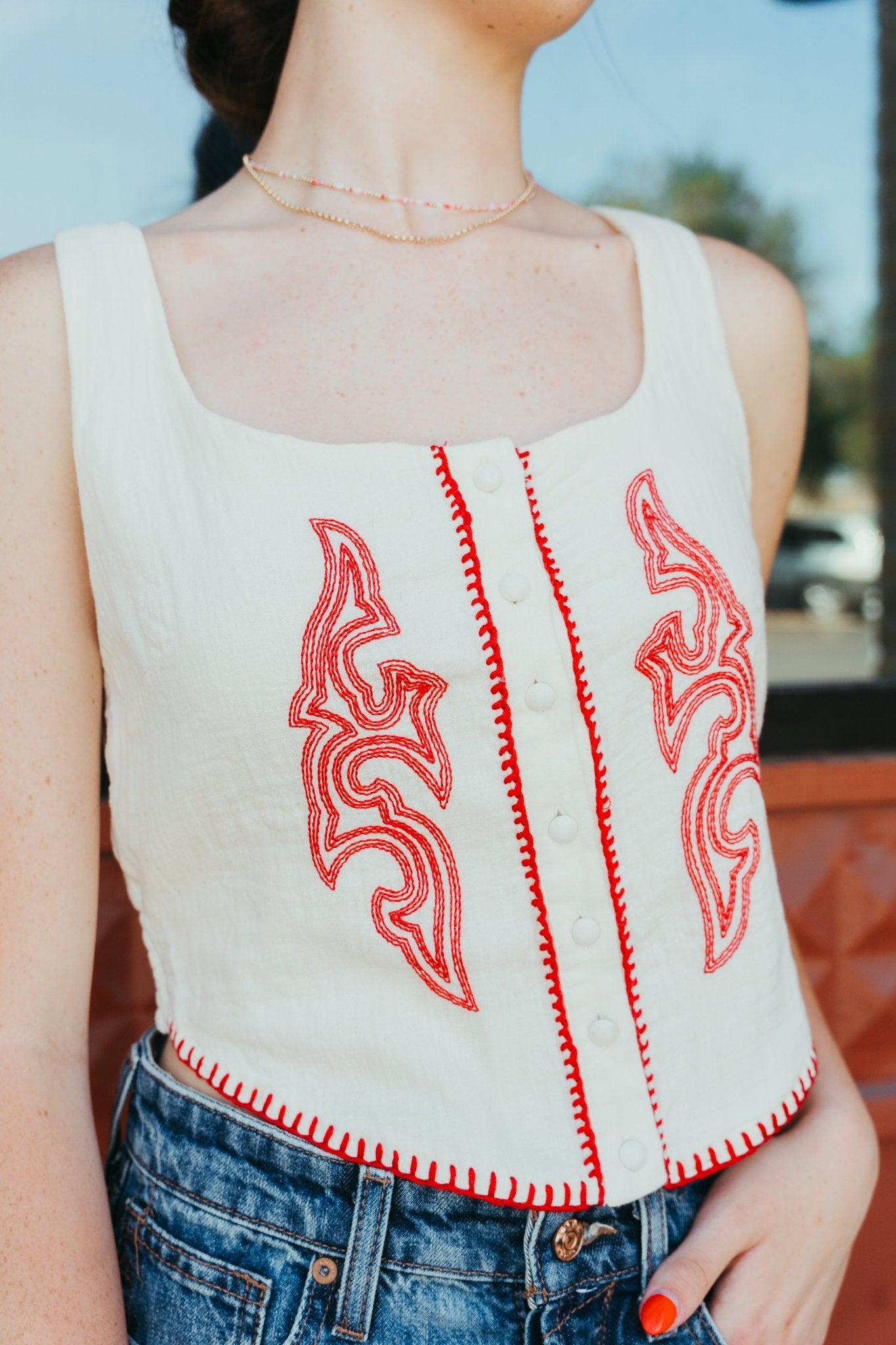 Rock & Roll Women's Bootstitch Embroidered Top Natural BW50T06312 - Southern Soule Designs