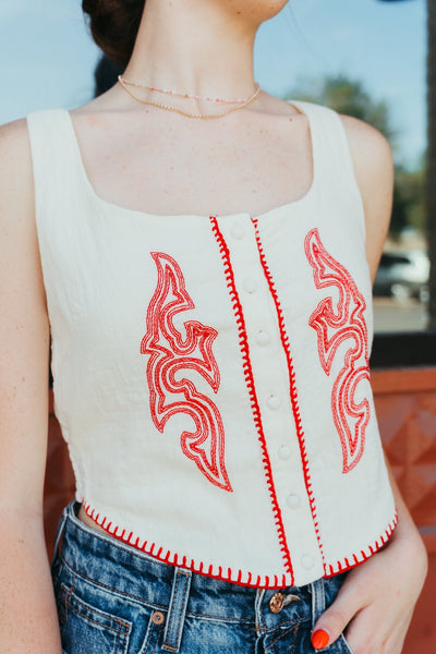 Rock & Roll Women's Bootstitch Embroidered Top Natural BW50T06312 - Southern Soule Designs