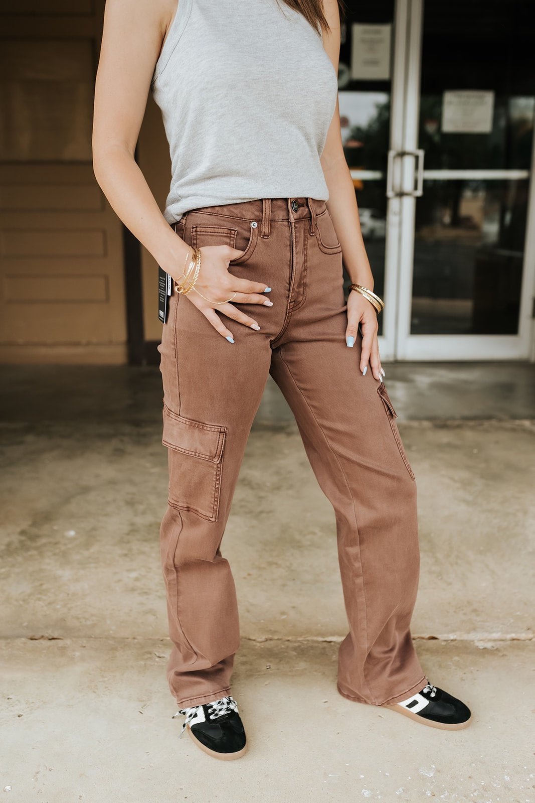 Rock & Roll Women's Cargo Relaxed Wide Leg Jean Maroon BW6HD08498 - Southern Soule Designs