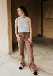 Rock & Roll Women's Cargo Relaxed Wide Leg Jean Maroon BW6HD08498 - Southern Soule Designs