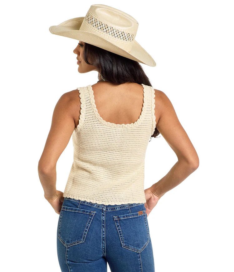 Rock & Roll Women's Crochet Tank with Embroidery Natural BW20T06280 - Southern Soule Designs