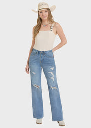 Rock & Roll Women's Distressed Wide Leg Jean BW6HD08496 - Southern Soule Designs
