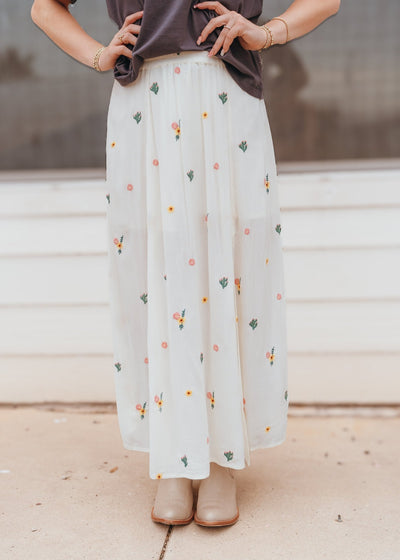 Rock & Roll Women's Embroidered Midi Skirt Natural BW69B06282 - Southern Soule Designs