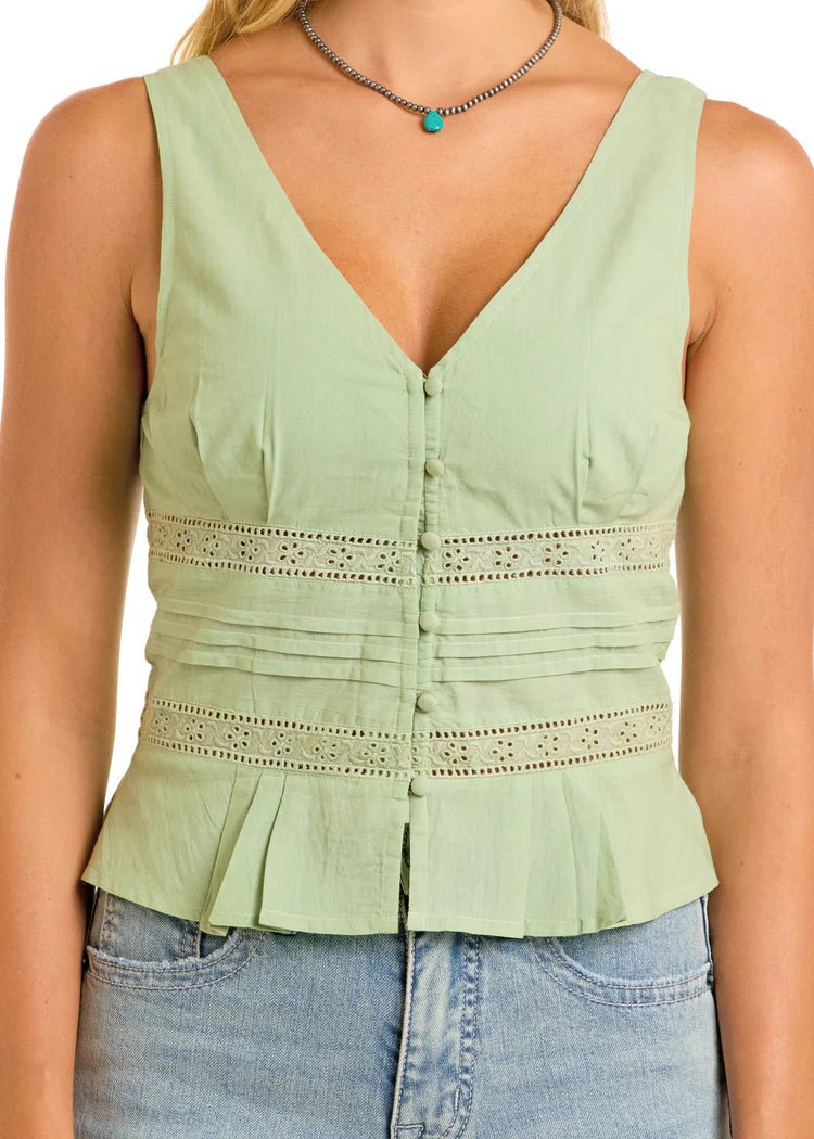 Rock & Roll Women's Eyelet Inset Tank Jade BW20T06289 - Southern Soule Designs