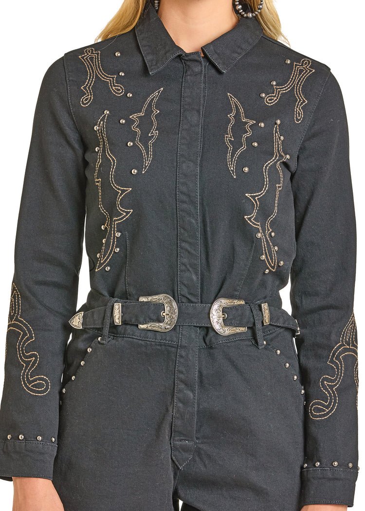 Rock & Roll Women's Long Sleeve Romper Black BWR2D04922 - Southern Soule Designs