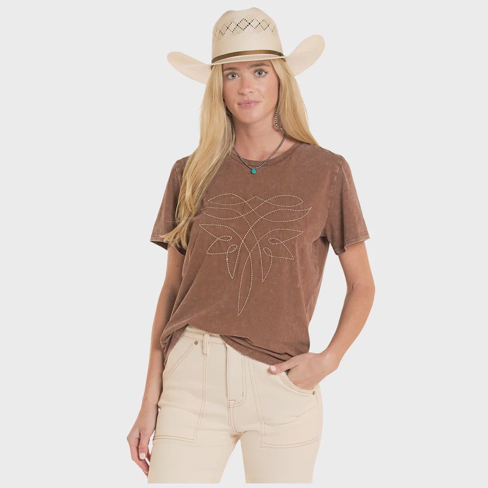 Rock & Roll Women's Mahogany Boot Stitch Tee BW21T08797 - Southern Soule Designs