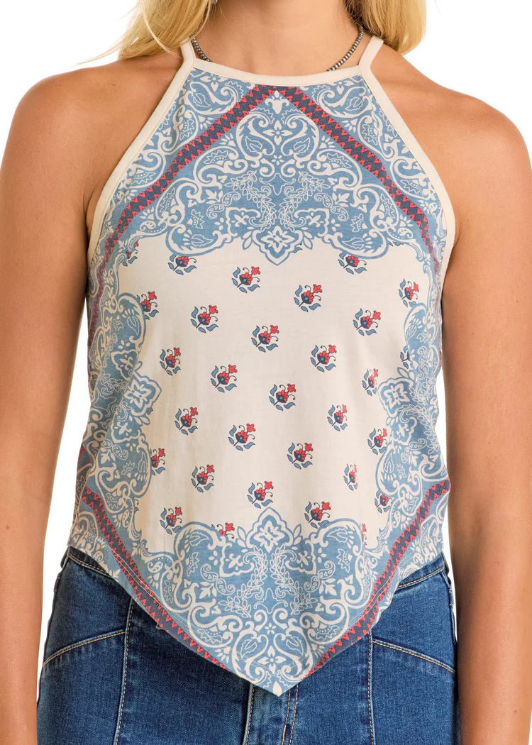 Rock & Roll Women's Scarf Print Tank Natural BW20T06288 - Southern Soule Designs