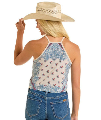 Rock & Roll Women's Scarf Print Tank Natural BW20T06288 - Southern Soule Designs