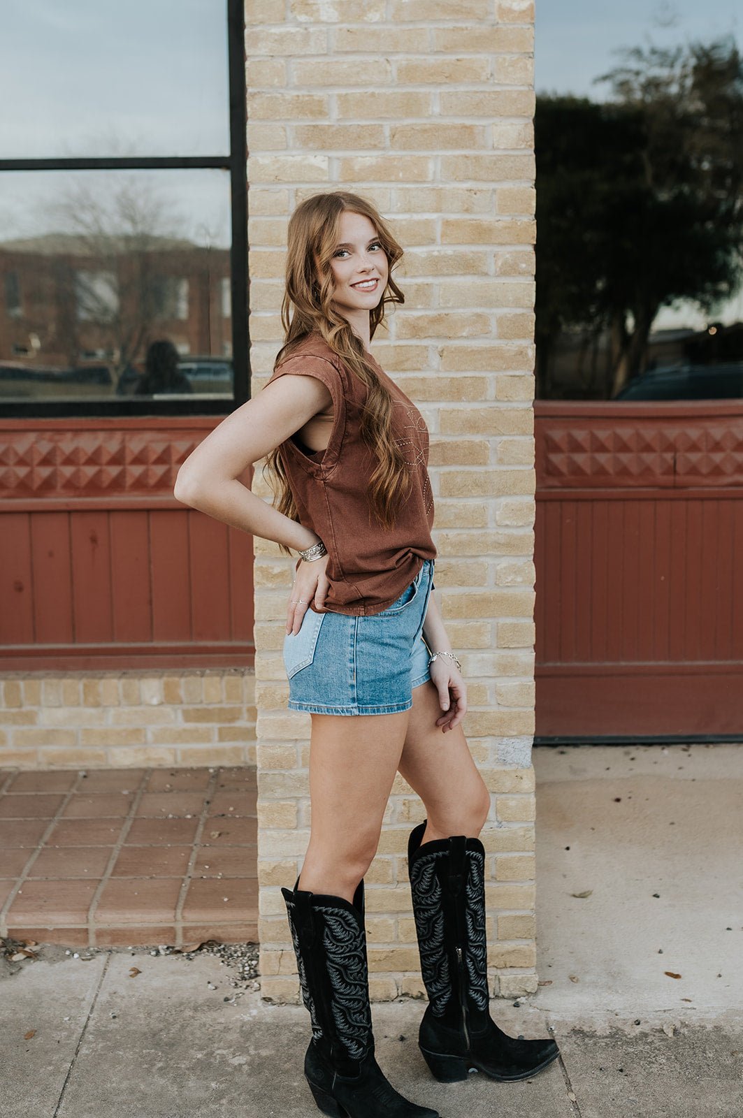 Rock & Roll Women's Taupe Boot Stitch Jersey Tee LW21T08439 - Southern Soule Designs