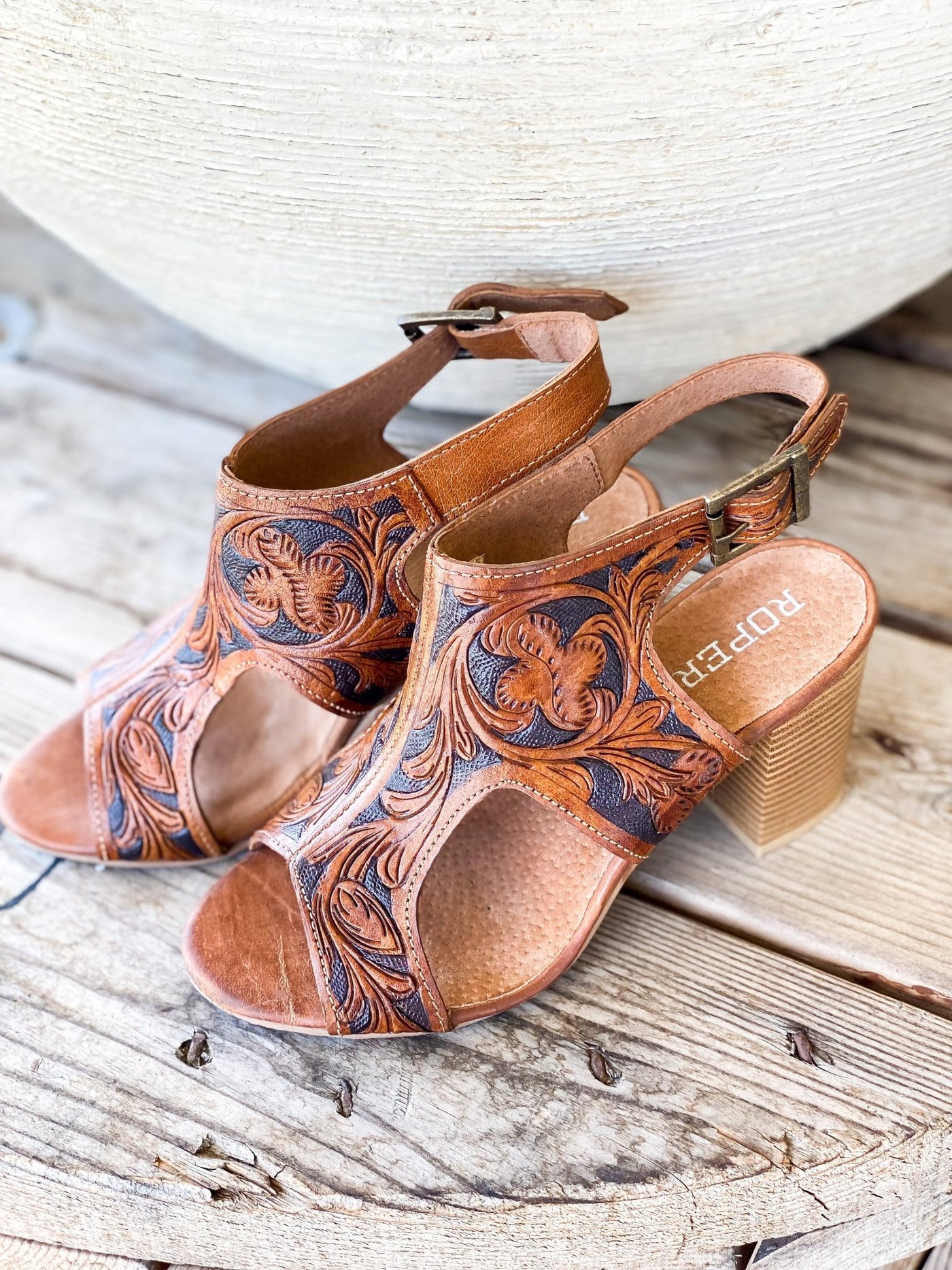 Roper Miki II Leather Tooled Wedge - Southern Soule Designs