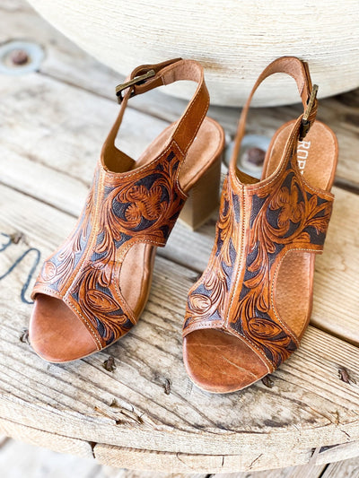 Roper Miki II Leather Tooled Wedge - Southern Soule Designs