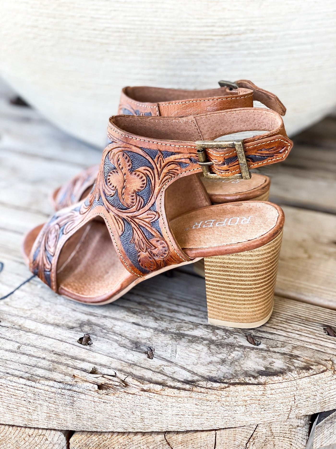 Roper Miki II Leather Tooled Wedge - Southern Soule Designs