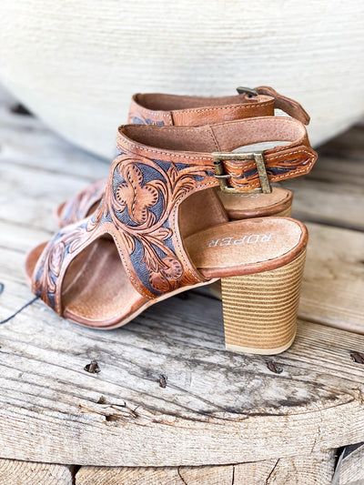 Roper Miki II Leather Tooled Wedge - Southern Soule Designs