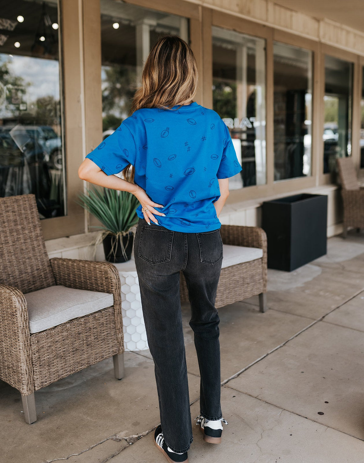 Royal Blue Game Day Football Print Graphic Tee KCT2059A - Southern Soule Designs