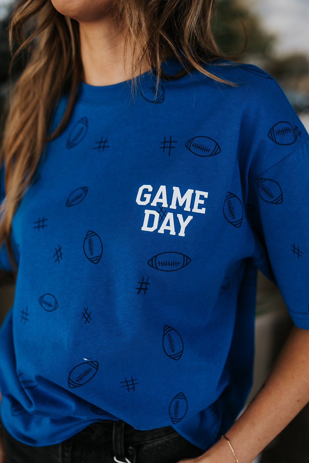 Royal Blue Game Day Football Print Graphic Tee KCT2059A - Southern Soule Designs