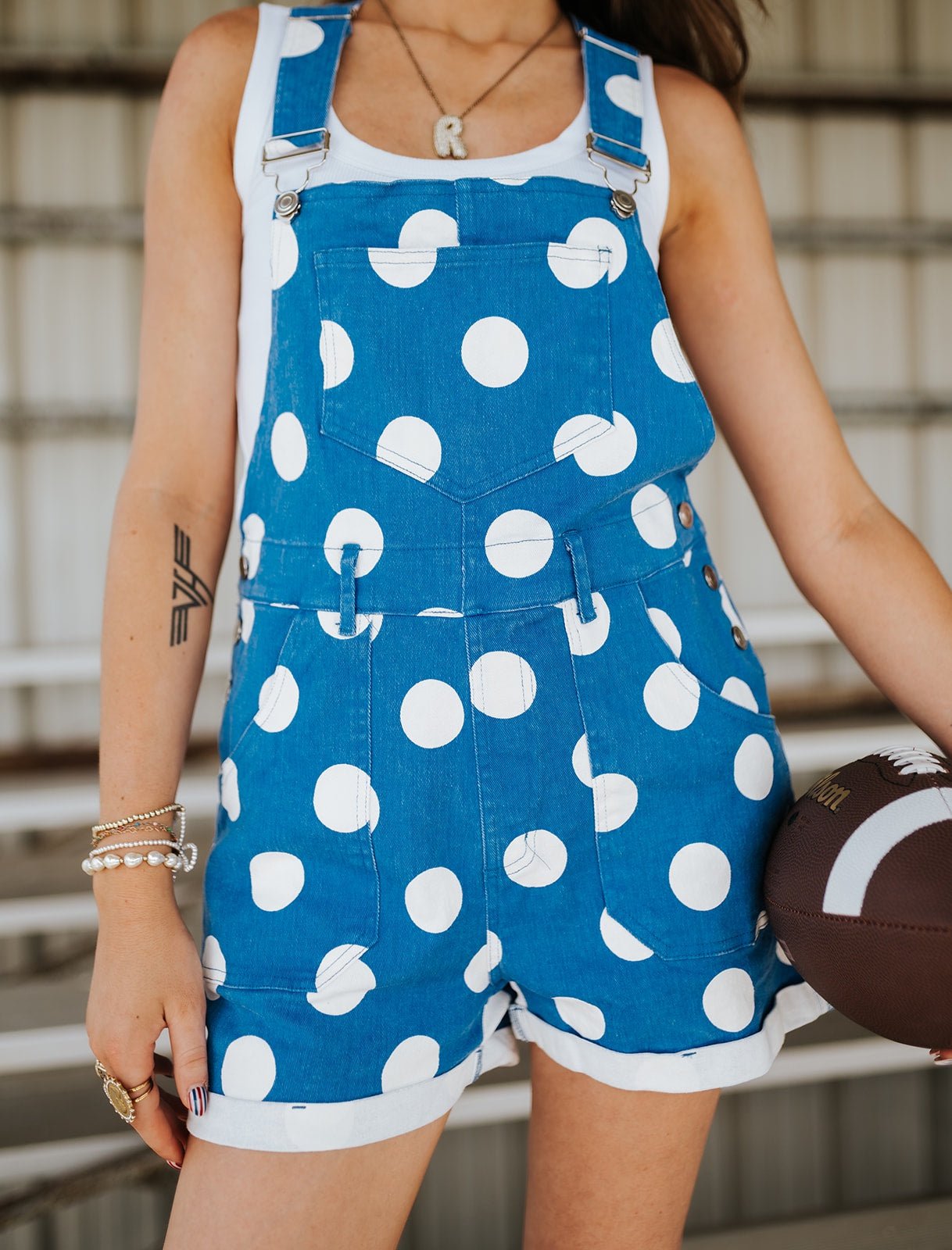 Royal Blue Game Day Polka Dot Overalls G30426 - Southern Soule Designs
