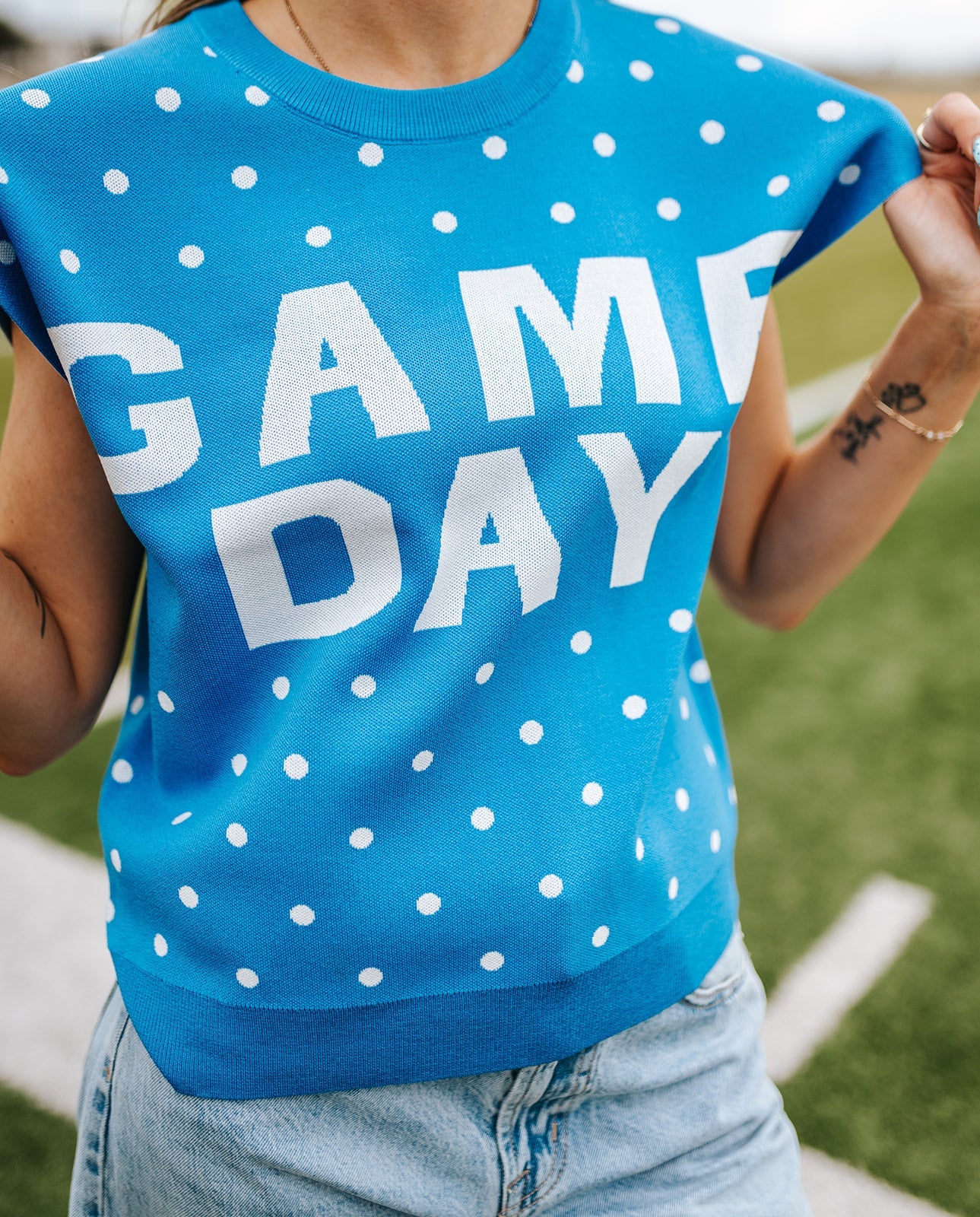 Royal Blue Game Day Sleeveless Polka Dot Knit Top - Southern Soule Designs