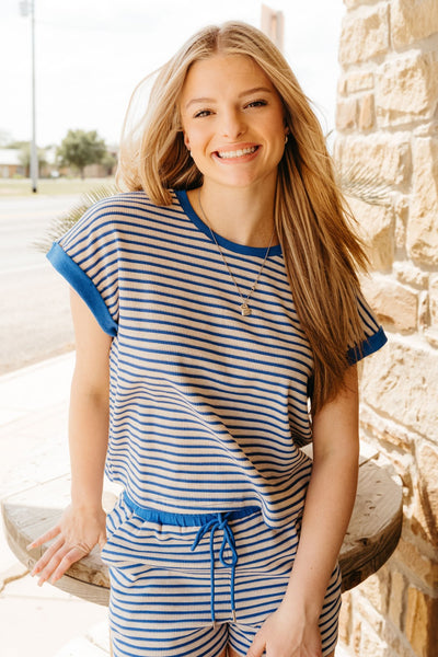 Royal Blue Striped Short Sleeve Top TK11500 - Southern Soule Designs