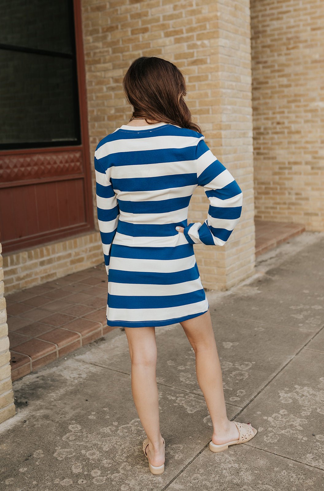 Royal Striped Long Sleeve Mini Dress IDA1016 - Southern Soule Designs