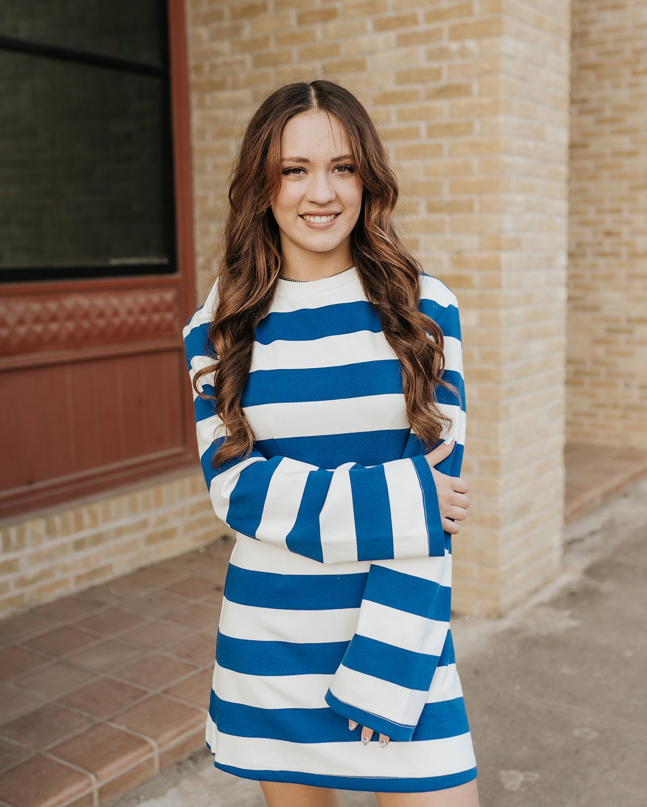 Royal Striped Long Sleeve Mini Dress IDA1016 - Southern Soule Designs
