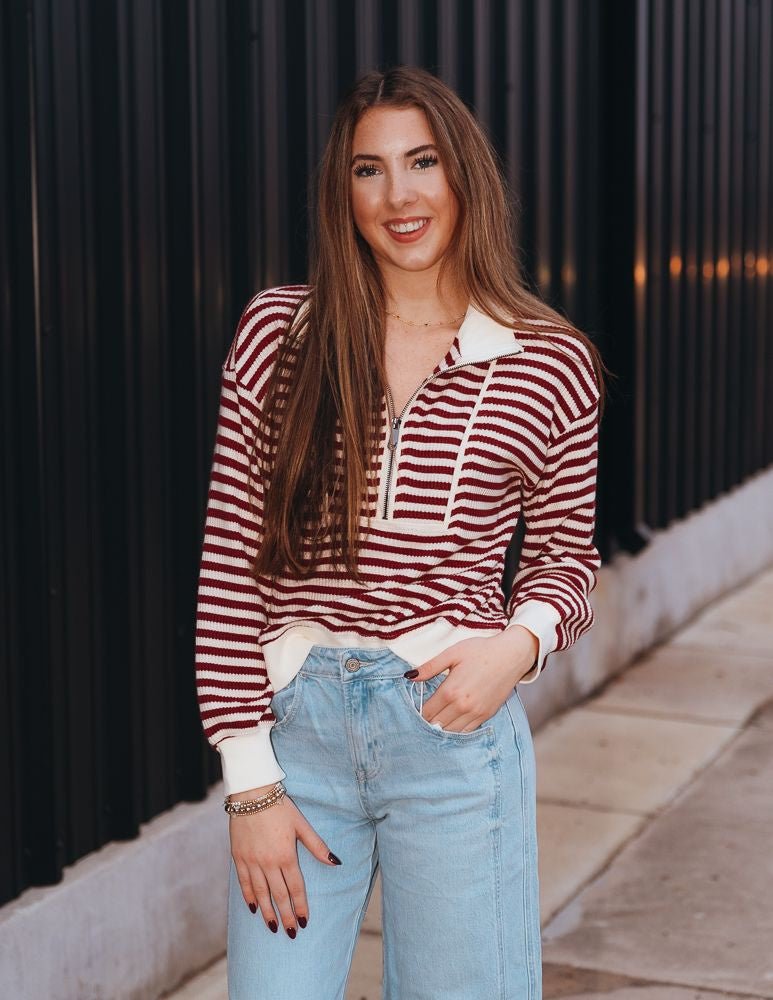 Ruby Striped 1/2 Zip Pullover T25405 - Southern Soule Designs