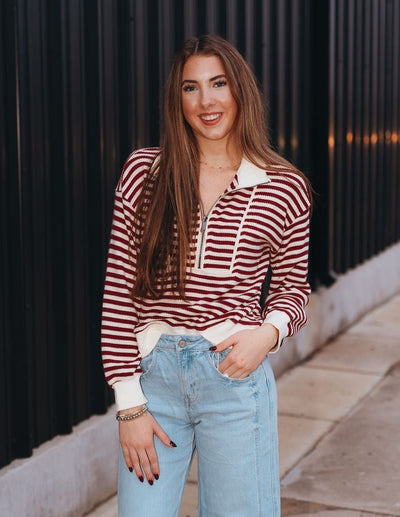 Ruby Striped 1/2 Zip Pullover T25405 - Southern Soule Designs