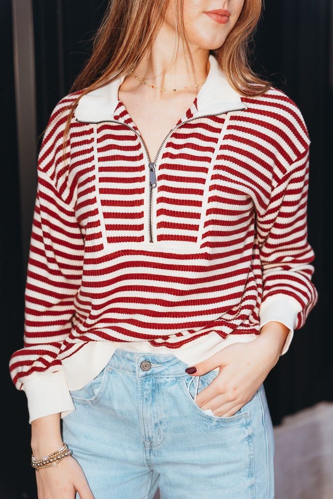 Ruby Striped 1/2 Zip Pullover T25405 - Southern Soule Designs