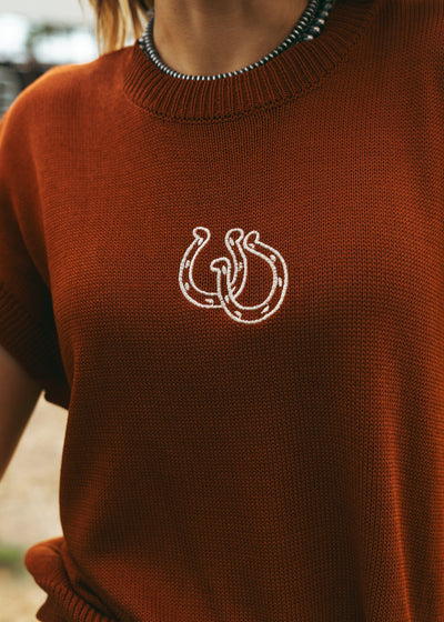 Rust/Cream Double Horseshoe Knit Top WL25 - 10916 - Southern Soule Designs