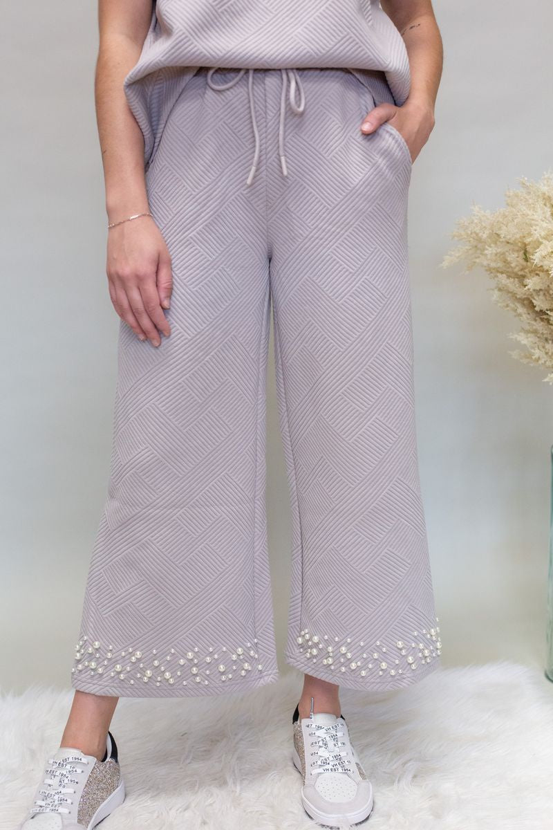 Oatmeal Pearl Trim Crop Pants