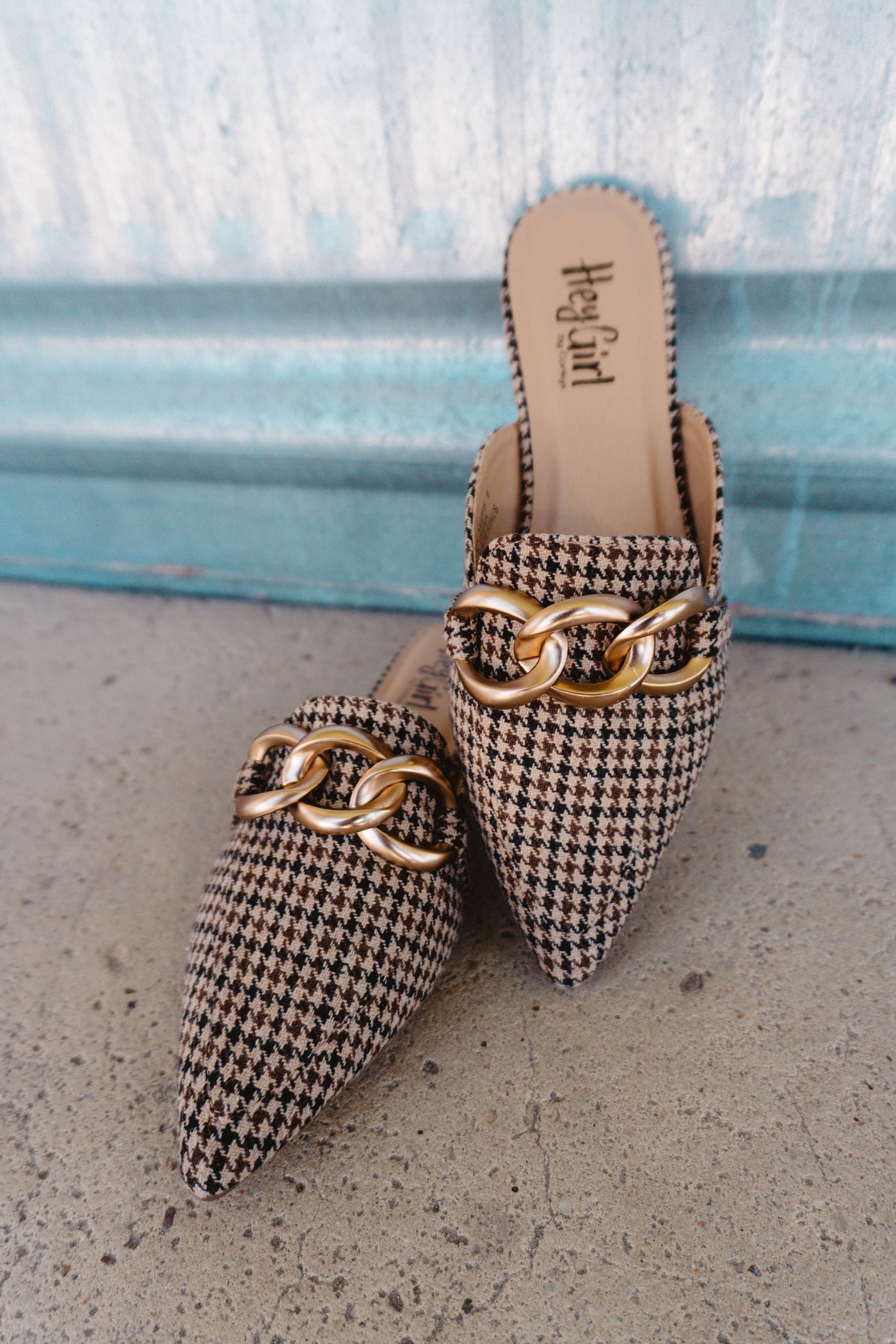 Playin For Keeps Mule Black Tan Houndstooth