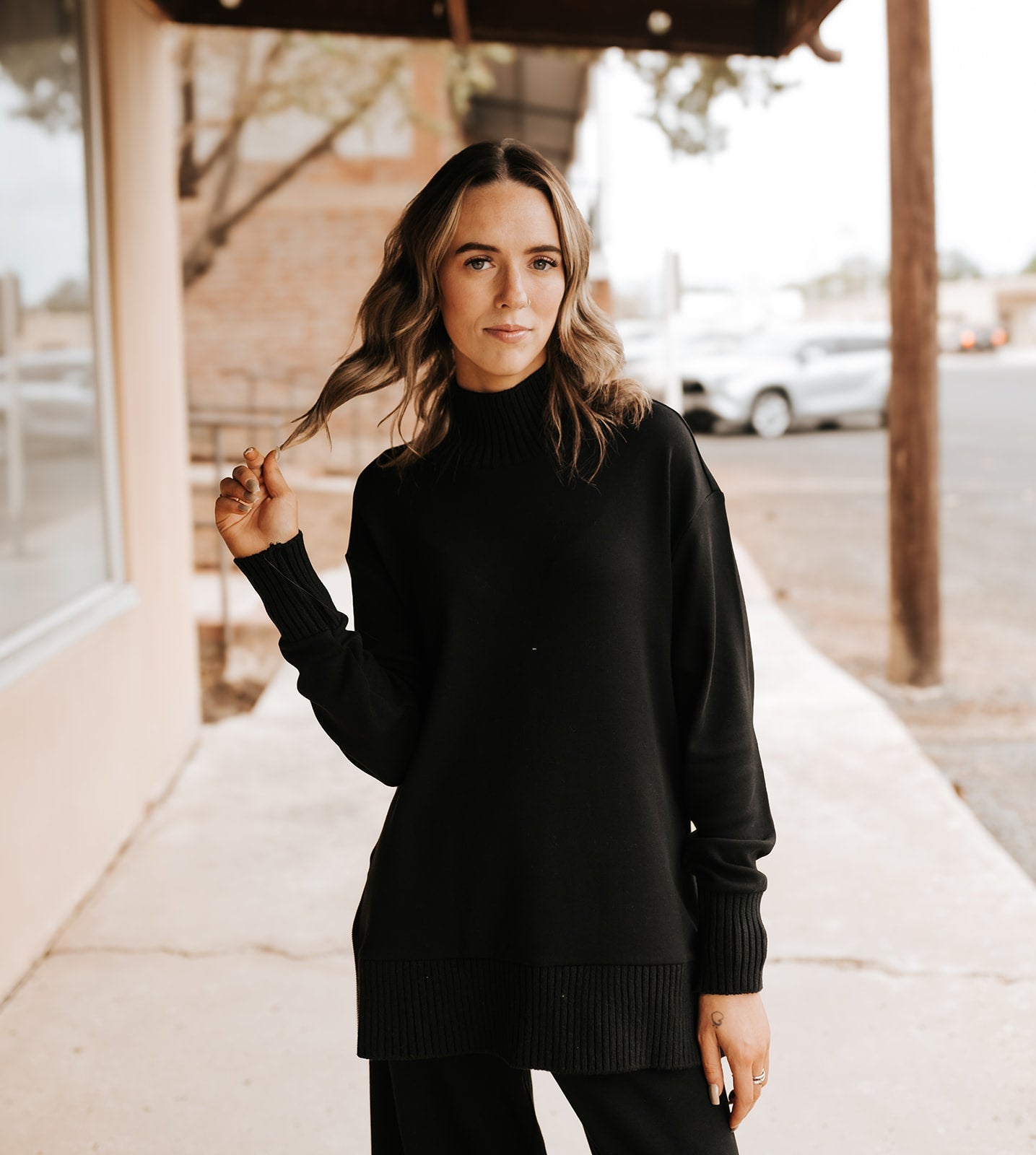 Sable Rib Sweatshirt Black ZT254523 - Southern Soule Designs