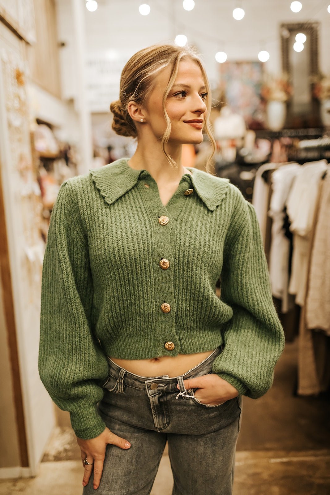 Sage Chunky Collar Knitted Cardigan ILS9012 - Southern Soule Designs