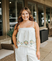 Sage Floral Embroidery Striped Top T6209ST - Southern Soule Designs