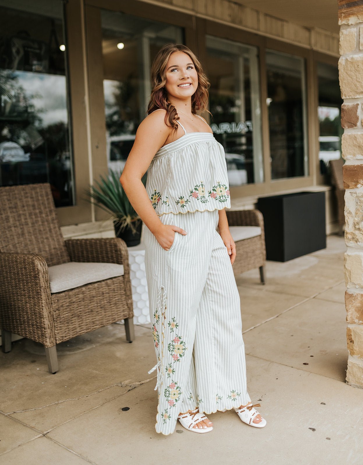 Sage Floral Embroidery Striped Top T6209ST - Southern Soule Designs