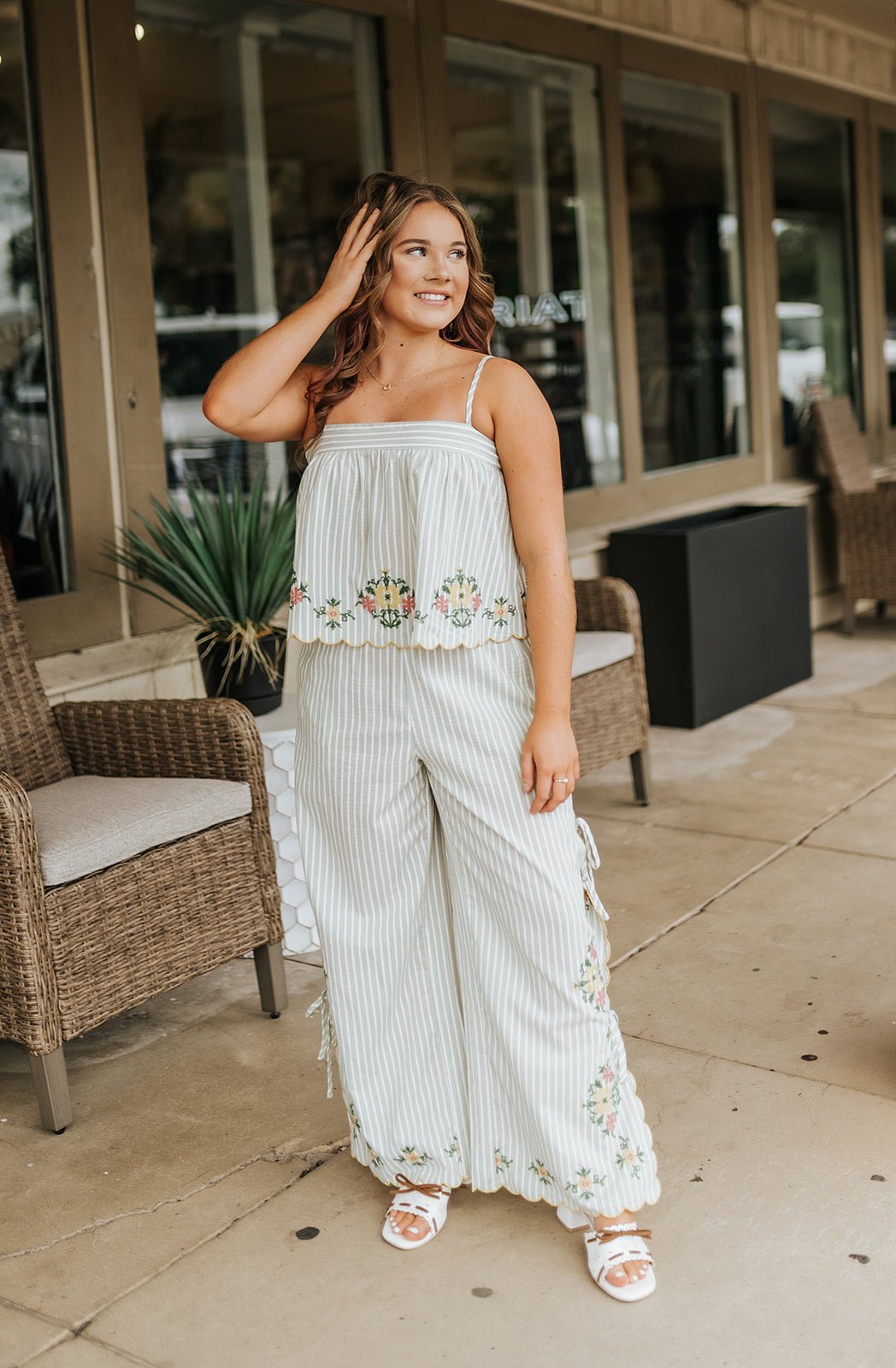 Sage Floral Embroidery Striped Top T6209ST - Southern Soule Designs