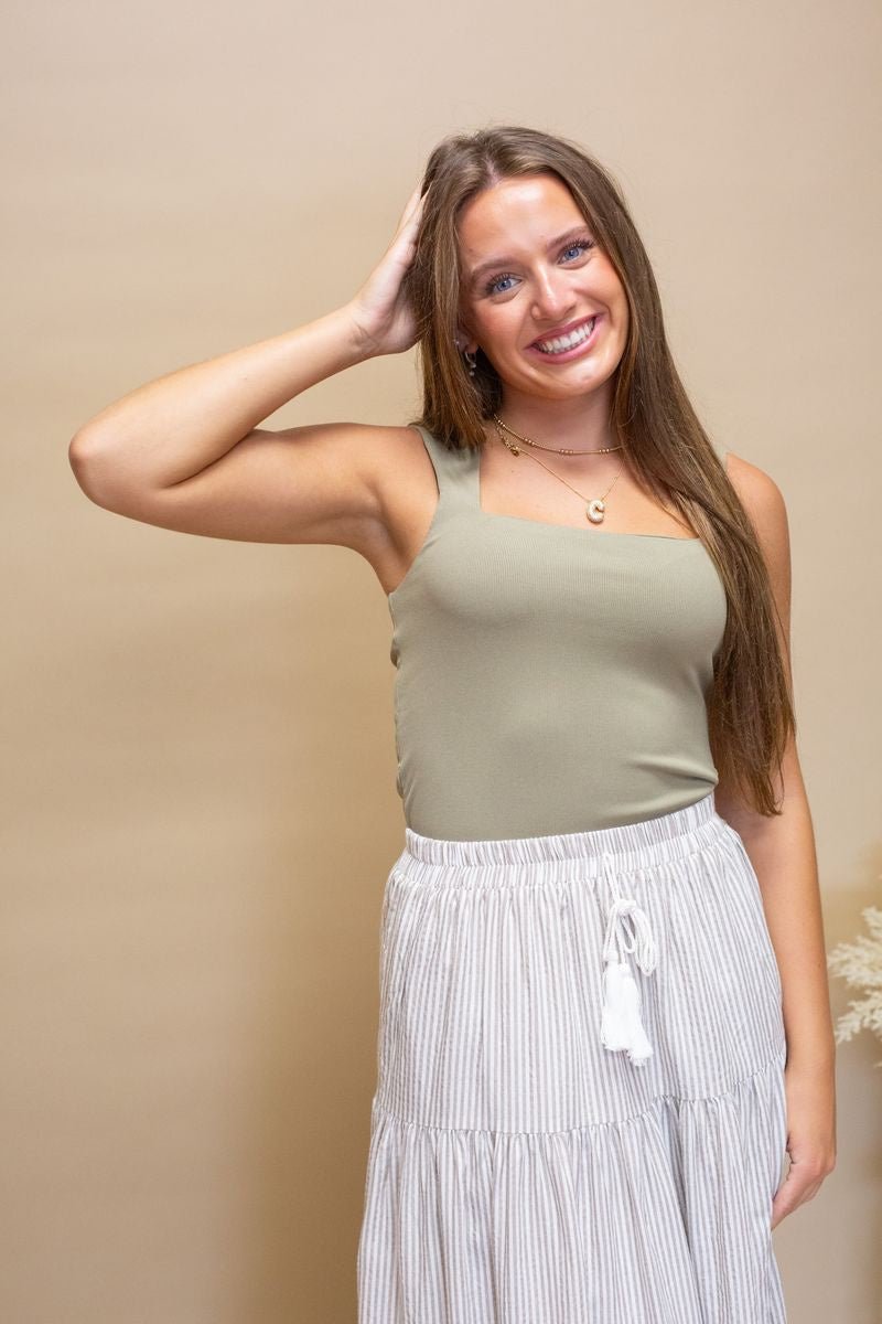 Sage Ribbed Square Neck Tank - Southern Soule Designs