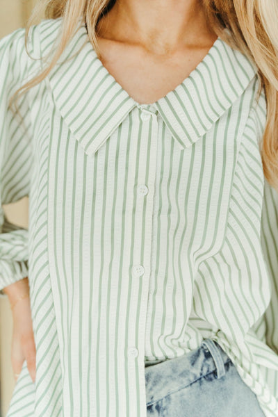 Sage Stripe Chelsea Collar Button Down Top T25851 - Southern Soule Designs