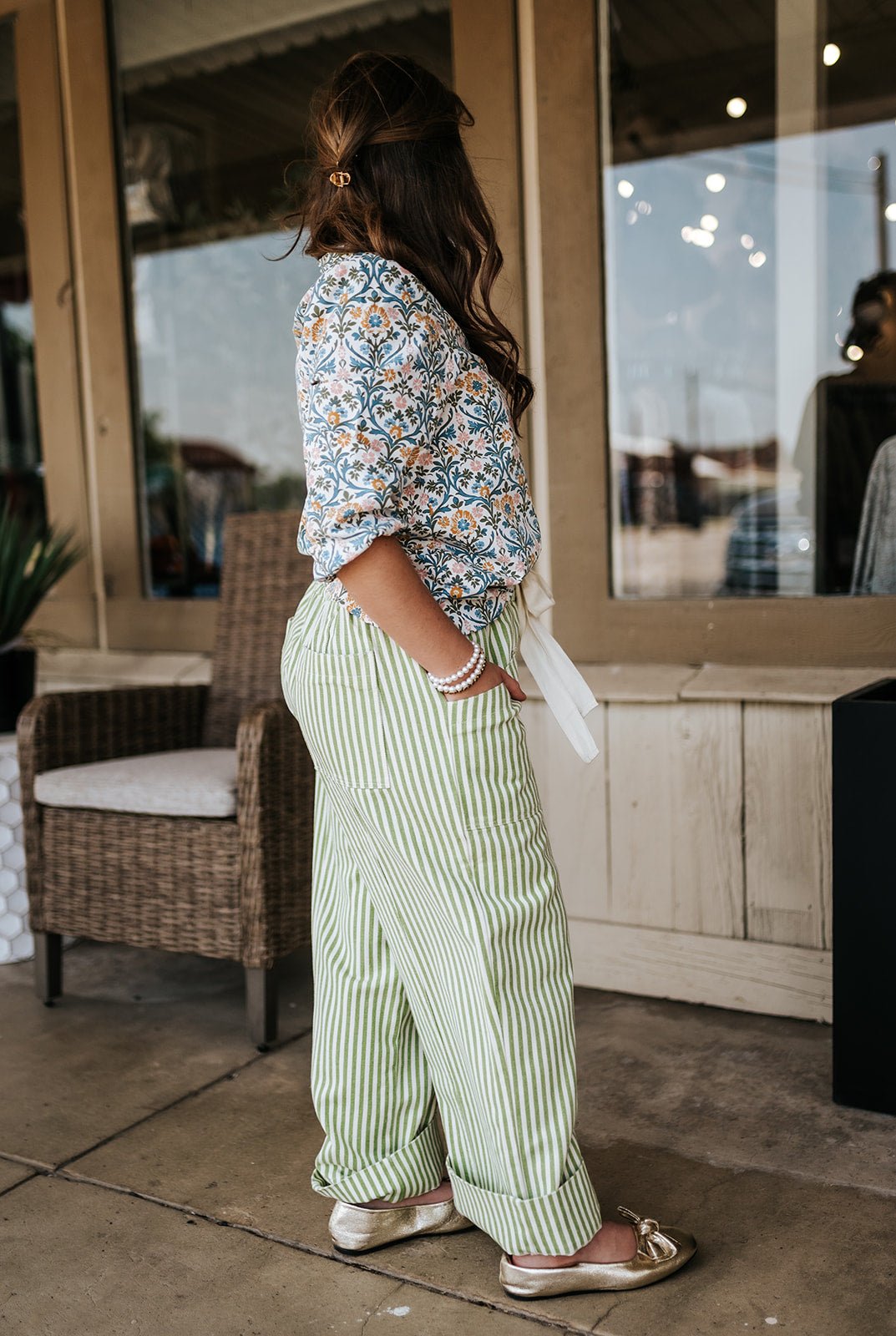 Sage/Natural Striped Drawstring Pants MP5090 - Southern Soule Designs